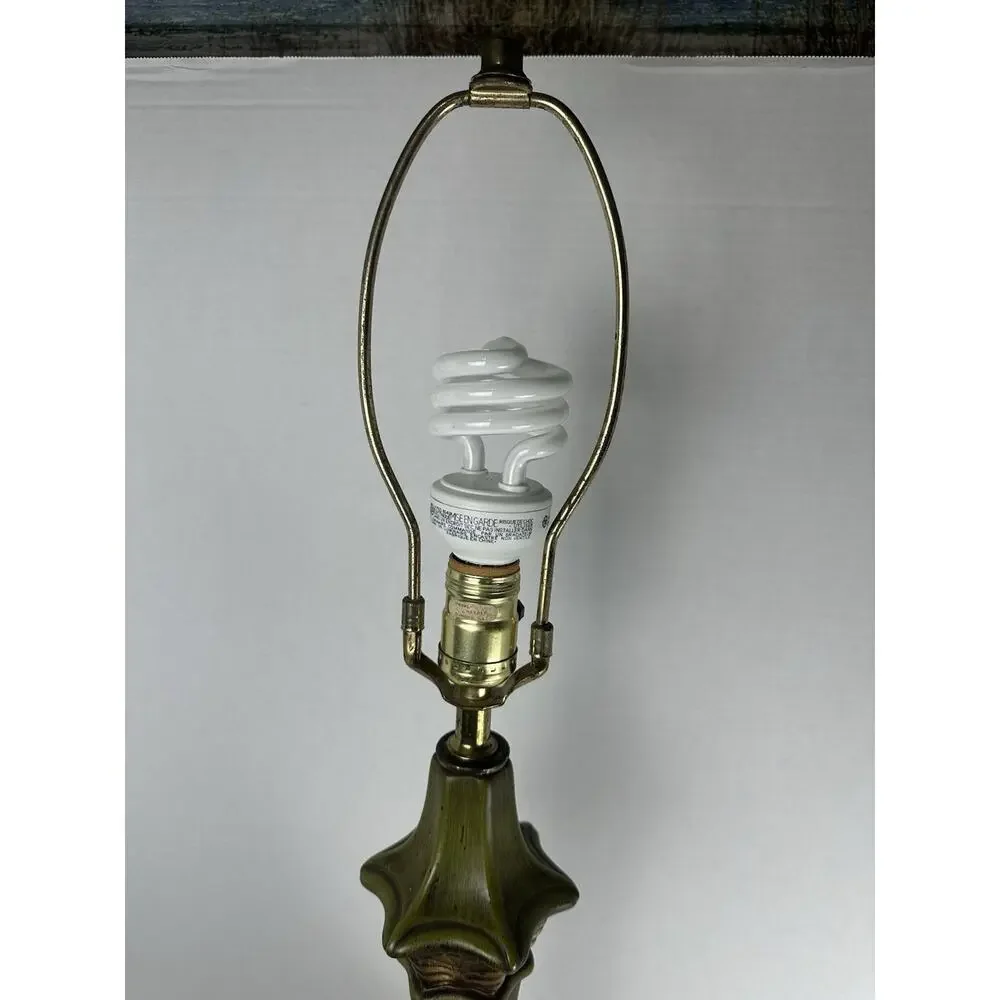 Lovely Mid Century Royal Haeger Table Lamp Orig. Finial & Gold Label Green VTG